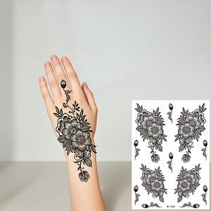 Nouvel autocollant de tatouage temporaire imperméable en henné <span class=keywords><strong>noir</strong></span> écologique et tendance avec motif floral - Product Image 1