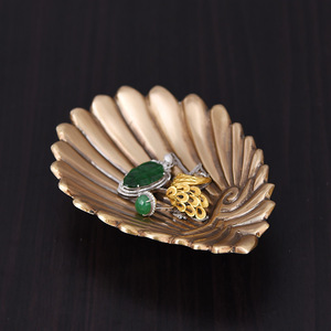 Vintage Brass Jewelry Tray Leaf Shape Handmade Decorative Storage Dish For Entryway Tabletop <b>Ornament</b> India Imported - Product Image 3