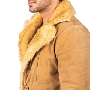 <b>Men's</b> Genuine Leather Eco-Friendly Breathable Waterproof Anti-Wrinkle Mandarin Collar <b>Double</b> <b>Breasted</b> Long Winter <b>Overcoat</b> - Product Image 6