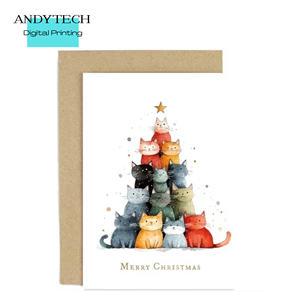 Biglietto d'Auguri in Cartone con Illustrazione di Gatto e Albero di Natale - Design Unico per Lui, Lei, Amici e Famiglia - Buone Feste - Product Image 1
