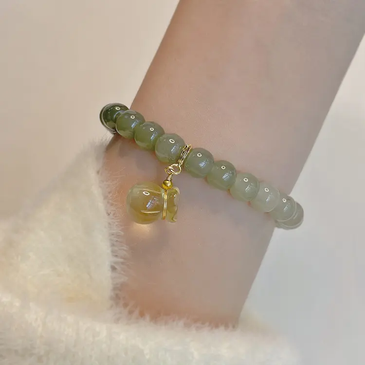 Natuur Hetian Jade Geleidelijk Veranderende Vat Kralen Armband Citroen Kristal Geld Tas Hanger Jade Armband Groothandel