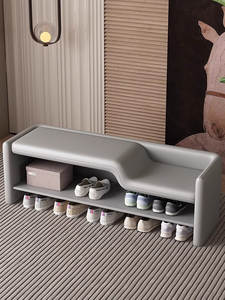 Banc à chaussures en bois réglable haut-bas, style Art Moderne, avec revêtement en tissu, pour salon, idéal pour l'interaction parent-enfant - Product Image 2