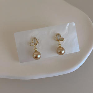 Pendientes colgantes elegantes de perlas de mariposa rosa con circón, joyería de boda, pendientes de moda para mujer para aniversario - Product Image 4