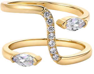 Bague ouverte empilable PAVOI en or jaune 14 carats plaqué or avec zircon cubique serti griffe pour femme |   Cadeau de mariage CZ Eternity - Product Image 1