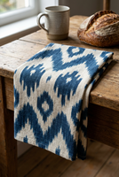 Serviettes de cuisine 100% coton, motif tribal Ikat bleu et blanc, imprimé géométrique ethnique, style bohème, 40x60cm
