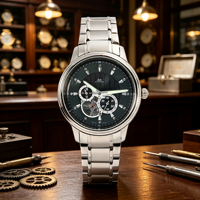 Montre-bracelet mécanique automatique pour homme, boîtier en acier inoxydable, bracelet en cuir, montre de ville, vente en gros, approvisionnement en vrac