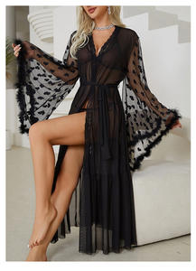 Robe de nuit sexy en dentelle à manches longues et à devant ouvert pour femmes, vente en gros moins chère - Product Image 6