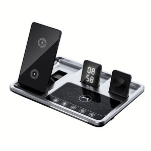 Station de charge sans fil intelligente 30W avec logo personnalisé, pliable, 4-en-1, support magnétique pour téléphone, montre, écouteurs, adaptateur de connexion de bureau - Product Image 1