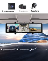 Caméra de tableau de bord à écran tactile 12 pouces avec 3 caméras (avant, arrière, intérieur) 2K, enregistreur de conduite DVR, moniteur de stationnement, capteur G, vue à 360° complète °