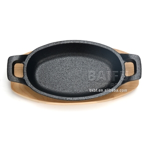 Mini plat à griller ovale en fonte pré-assaisonné avec plateau en bois, Mini plat de service en fonte, plats à rôtir ovales - Product Image 1