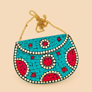 Stylish Multicolor Handmade Metal Mosaic Ladies <b>Clutch</b> Bag with chain strap pattern evening party fashionable flap closure - Product Image 1
