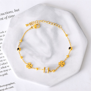 Cuentas de la suerte de moda, cadena de clavícula de circón, cuentas redondas, collar de trébol corto de frijol dorado, conjunto de pulsera de hoja de Ginkgo de acero inoxidable - Product Image 4