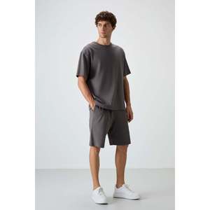 Ensemble de shorts basiques pour homme en coton gris foncé, épais, doux et texturé, coupe oversize - 85249 - Gris foncé/gris foncé - Product Image 1