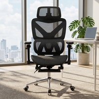 Chaises de bureau de direction de luxe, chaise de bureau pivotante en maille noire avec appui-tête 4D, accoudoirs 6D et repose-pieds rétractable