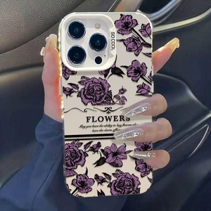 Funda de teléfono móvil de TPU para PC con llave plateada galvanizada con estampado de flores violetas en inglés para <span class=keywords><strong>Iphone</strong></span> X Xr Xs <span class=keywords><strong>11</strong></span> 12 13 14 15 16 17 Pro Max - Product Image 4