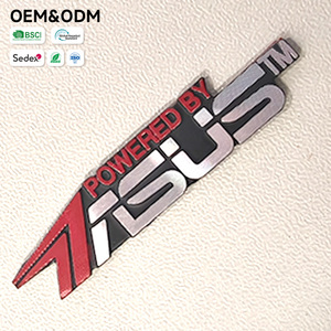Insignia Metálica Personalizada para Equipos de Juego, Corte de <span class=keywords><strong>Diamante</strong></span> 3D, Logotipo Tricolor <span class=keywords><strong>Rojo</strong></span>, Negro y Plateado, Placa con Nombre con Corte CNC de <span class=keywords><strong>Diamante</strong></span> 3D - Product Image 3