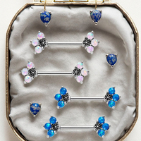 Pétale Fleur Mamelon Anneau Avec Faux Bleu Opale En Acier Inoxydable Mamelon Piercing Mode Corps Bijoux pour Femmes