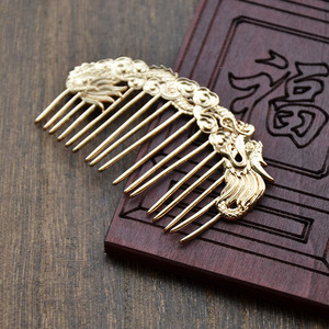 Pure Copper Dragon Pattern <b>Hair</b> <b>Comb</b> 15x5cm Silver Plated Ancient Style Hairpin DIY Accessory - Product Image 2