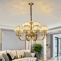 Lustre américain classique en laiton, éclairage de plafond décoratif en tissu pour salon et chambre, suspension moderne en cuivre