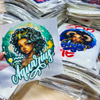 Autocollants DTF de transfert thermique en gros Afro Black Girl Magic Horoscope Queen, prêts à poser sur T-shirt, écologiques