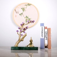 Sculpture d'arbre en améthyste de luxe en laiton avec base en marbre vert pour la méditation, décoration de maison, bureau, hall d'hôtel, usine OEM ODM