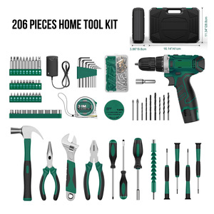 Taladro de iones de litio, juego de herramientas de 206 piezas, kit combinado con batería de 12V para reparaciones domésticas - Product Image 2