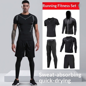 Ensemble de survêtement de sport pour homme en cinq pièces pour l'été, séchage rapide, absorbant la transpiration, respirant, pour le basketball, la salle de sport, la course à pied, le <span class=keywords><strong>jogging</strong></span> - Product Image 1