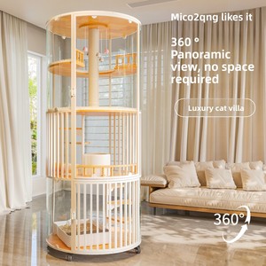 Villa Moderna <span class=keywords><strong>para</strong></span> Gatos de Interior, Mueble de Lujo de Madera Sólida con Gran Espacio, Vidrio Templado y Múltiples Niveles <span class=keywords><strong>para</strong></span> Gatos Grandes, Uso Doméstico - Product Image 2