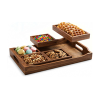 Acacia houten serveerblad met handgrepen en 5 uitneembare bakjes voor snacks, charcuterie, feesten en dagelijks serveren