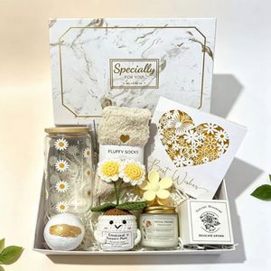 Coffret Cadeau Personnalisé à Motif Marbre, Vente en Gros, Kit de Soins Personnels Crochet avec Plante d'Éveil Émotionnel, Tasse en Verre Marguerite et Ensemble de Bougies Parfumées - Product Image 2