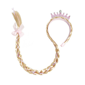 Fujia haute température <span class=keywords><strong>fibre</strong></span> enfants reine bande perruque longue tresse arc vacances dessin animé princesse Extension - Product Image 5