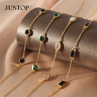 JUSTOP Collier ras du cou pour femme en acier inoxydable plaqué or 18 carats, étanche, avec zircon taille Asscher serti clos, chaîne tendance pour soirée