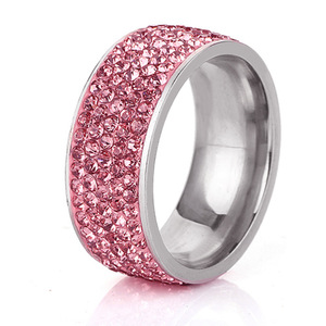 <b>Crystal</b> <b>Ring</b> 8MM Pink Full Rhinestone Micro Insert Unisex Everyday Wear - Product Image 1