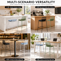 Tabouret de bar moderne avec cadre en métal et dossier en plastique à lattes, avec coussin rembourré pour café, restaurant, hôtel