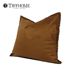 Travesseiro de camurça boho para decoração de casa Tiffany Home personalizado de marca própria 45x45 cm marrom feito à mão ecológico