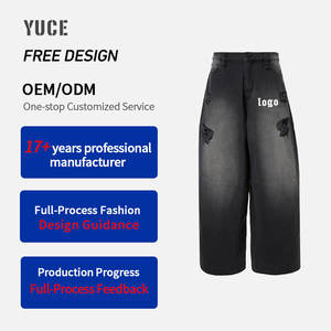 <span class=keywords><strong>Jeans</strong></span> en denim baggy déchirés vintage de haute qualité avec logo personnalisé noir de conception originale pour hommes - Product Image 4