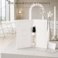 Carte d'échantillon de parfum avec porte-flacon, faible MOQ, texture lin, gaufrage à sec, ultra-mince, ligne dorée, cartes de remerciement pour mariage