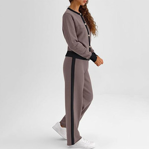 Ensemble de chandail décontracté pour femme avec logo personnalisé 2025, mode automne et hiver, cardigan, pantalon large, deux pièces. - Product Image 5