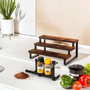 Wooden Display Rack 3 Tier Standing Office Organizer Rectangle Multipurpose <b>Desktop</b> Storage <b>Shelf</b> - Product Image 2