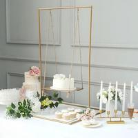 Décoration de gâteau de mariage ou d'anniversaire en métal doré en forme de balançoire avec corde en jute pour présentation de desserts, support de balançoire pour adultes
