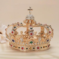 Couronne de mariage en or d'Halloween avec décor en croix, accessoires de fête pour costumes, couronne de reine pour femmes, plus populaire