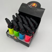 Briquet coupe-vent incliné de style torche au design classique et moderne, en plastique et acier, pour cigarettes, bougies, barbecue, avec logo personnalisé