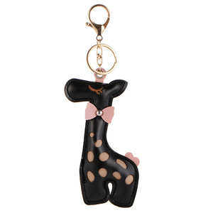 Grosir jerapah lucu PU gantungan kunci hewan Pu gantungan kunci kulit PU jerapah gantungan kunci untuk wanita anak perempuan tas liontin jimat hadiah pasangan - Product Image 6