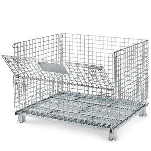 Conteneur empilable galvanisé de <span class=keywords><strong>Cage</strong></span> de stockage de palette de grille en métal de grillage industriel - Product Image 3