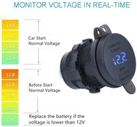 Chargeur USB double 4,2A étanche pour voiture, bateau, moto, avec voltmètre et voyant LED, pour véhicules 12-24V