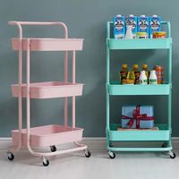 Chariot de rangement mobile moderne à trois niveaux Chariot de cuisine domestique avec panier en maille de plastique Design métallique durable