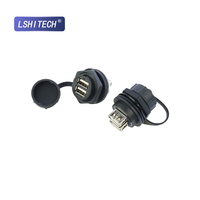Lshitech double connecteur USB prise étanche Aviation mâle femelle circulaire étanche Double adaptateur de connecteur Usb avec couvercle