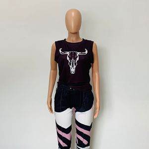 Débardeurs sans manches noirs pour <span class=keywords><strong>femme</strong></span>, gros, style Western, imprimé tête de <span class=keywords><strong>taureau</strong></span>, débardeurs, été <span class=keywords><strong>2023</strong></span> - Product Image 1