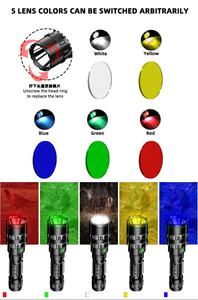 С красным, синим, зеленым, желтым, белым фильтром линзы 5 цветов в 1 перезаряжаемый фонарь тактический светодиодный фонарик для ночной рыбалки и охоты - Product Image 4