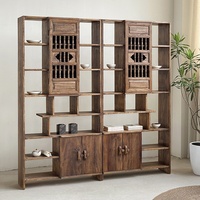 Étagères à curiosités en bois massif de style Wabi Sabi, écologiques, rétro, sculptées, porte creuse, vitrine à thé, étagère de rangement pour usage hôtelier